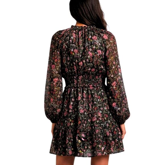 NWT Old Navy Women's Long Sleeve Floral Boho Mini Dress M Tall Black Metallic - Picture 2 of 15